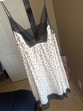 Victoria's Secret Cream Leopard Print Slip with Black Lace Trim